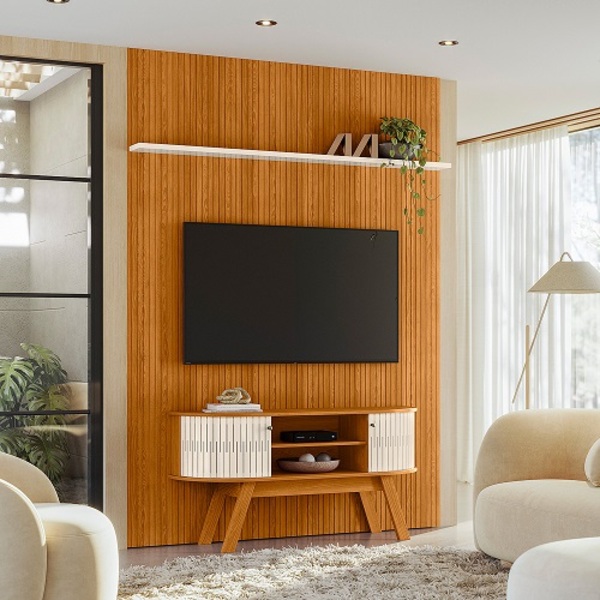 Rack Com Painel New Silverstone Cinamomo/off White - Madetec