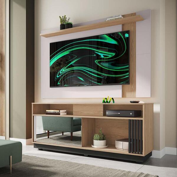 Rack Com Painel Para Sala Freijo Preto Fosco Caioba E Leme Co