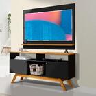 Rack Com Painel Para Sala Tv 55 Polegadas Preto Madeira Amste