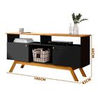 Rack Com Painel Para Sala Tv 55 Polegadas Preto Madeira Amste