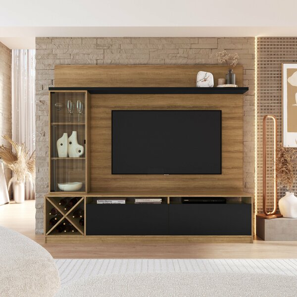 Rack Com Painel Para Tv Até 50 Polegadas Com Adega E Cristale