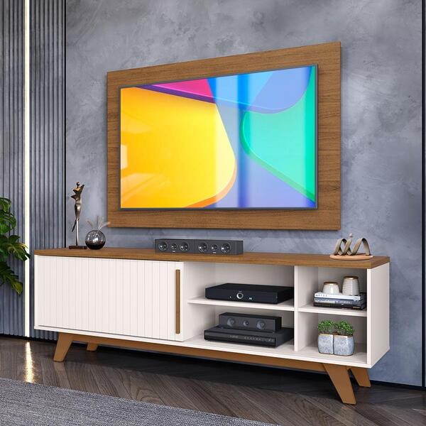 Rack Com Painel Para Tv Até 50 Polegadas Freijó Off White Rom