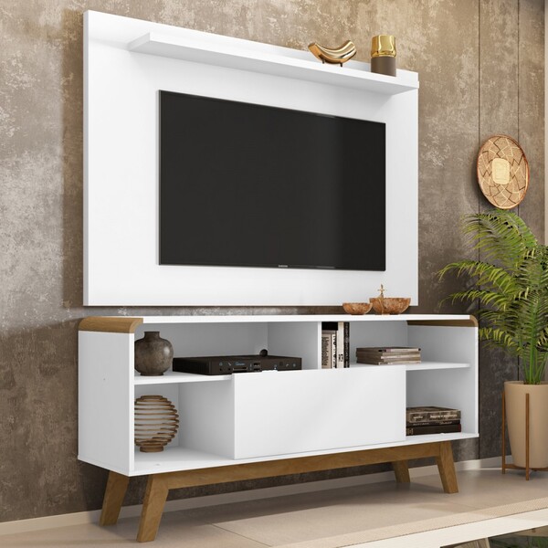 Rack Com Painel Para Tv Até 50 Polegadas Lazuli 1 Porta Branc