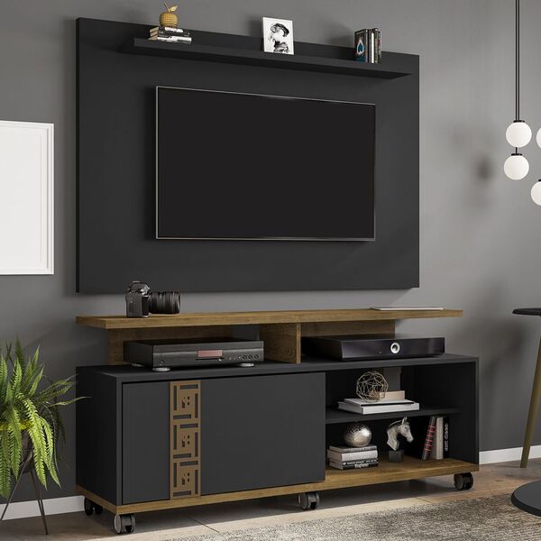 Rack Com Painel Para Tv Até 50 Polegadas Topázio Preto Fosco/