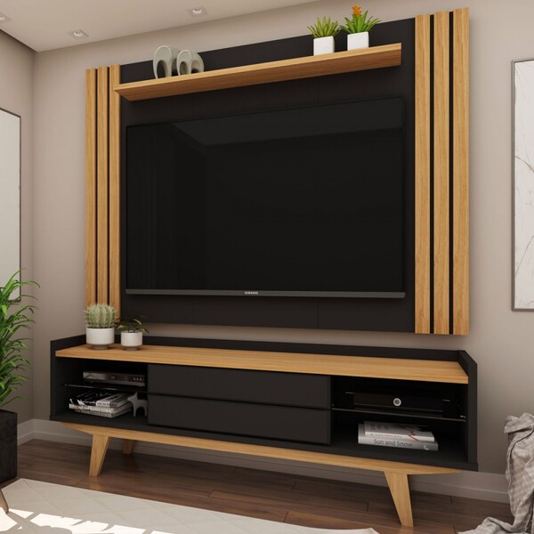 Rack Com Painel Para Tv Até 55 Polegadas Diamant 2 Gavetas Camaru/preto ...