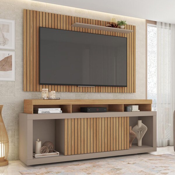 Rack Com Painel Para Tv Até 65 Polegadas 174cmx180cm Com Ripa