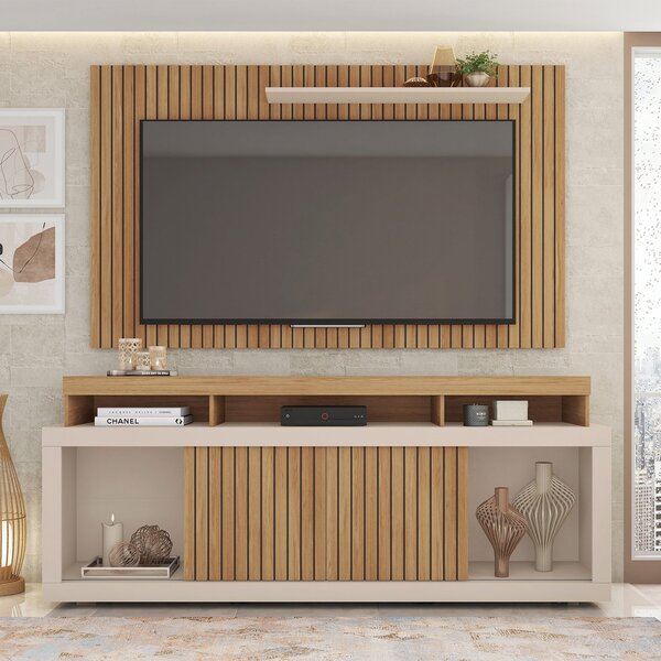 Rack Com Painel Para Tv Até 65 Polegadas 174cmx180cm Com Ripa