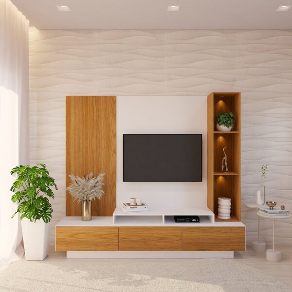 Rack Com Painel Para Tv Até 65 Polegadas 3 Gavetas E 5 Nichos