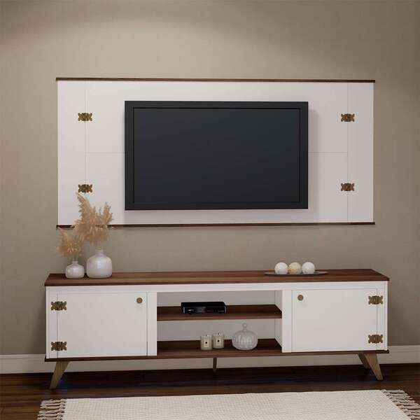 Rack Com Painel Para Tv Até 65 Polegadas Cambridge Branco E M
