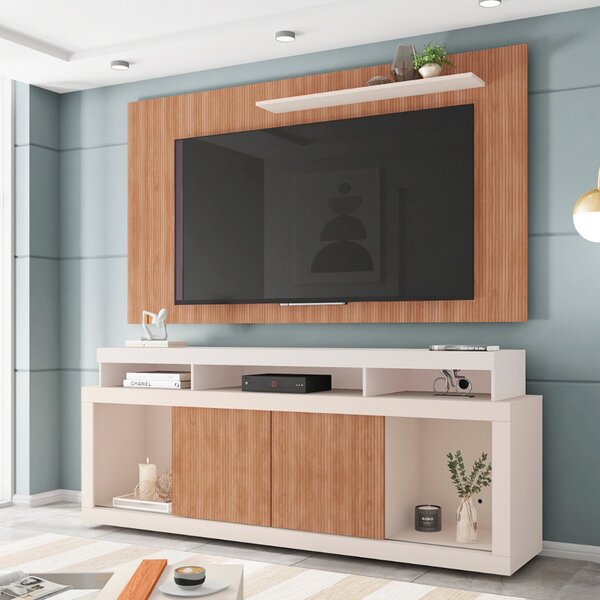 Rack Com Painel Para Tv Até 65 Polegadas Com Ripado Esmeralda