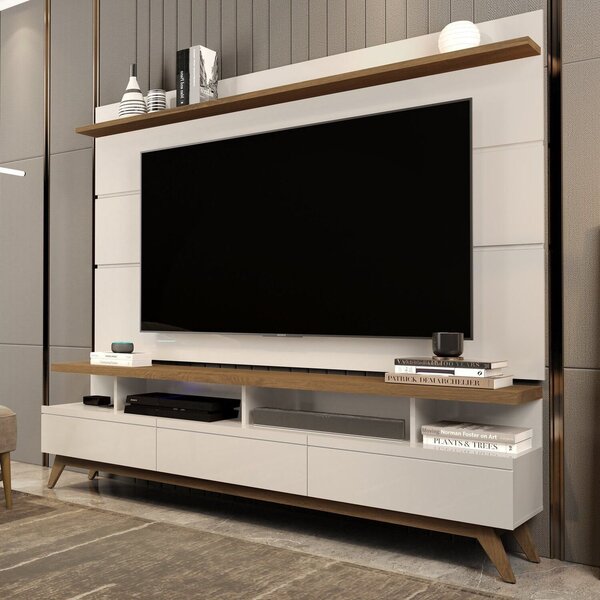 Rack Com Painel Para Tv Até 72 Polegadas Pés Em Madeira Maciç