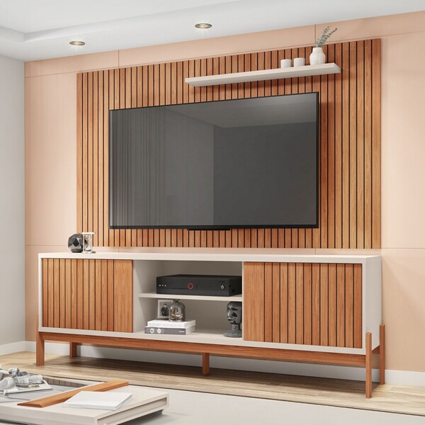 Rack Com Painel Para Tv Até 72 Polegadas Tannen 2 Portas Ripa