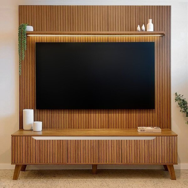 Rack Com Painel Para Tv Até 75 Polegadas Com Led Impressão Ri