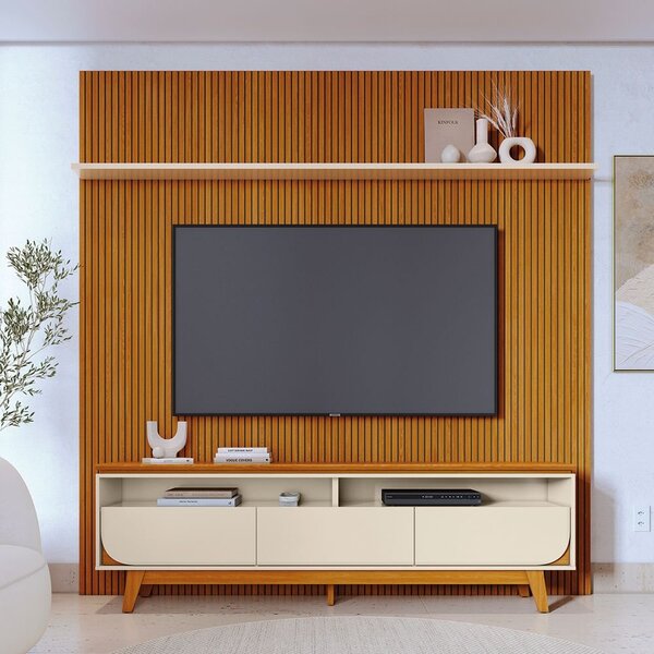Rack Com Painel Para Tv Até 75 Polegadas Mdf 238cmx307cm Frisado Luna ...
