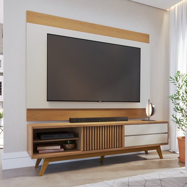 Rack Com Painel Para Tv Até 75 Polegadas Pés Madeira Maciça D