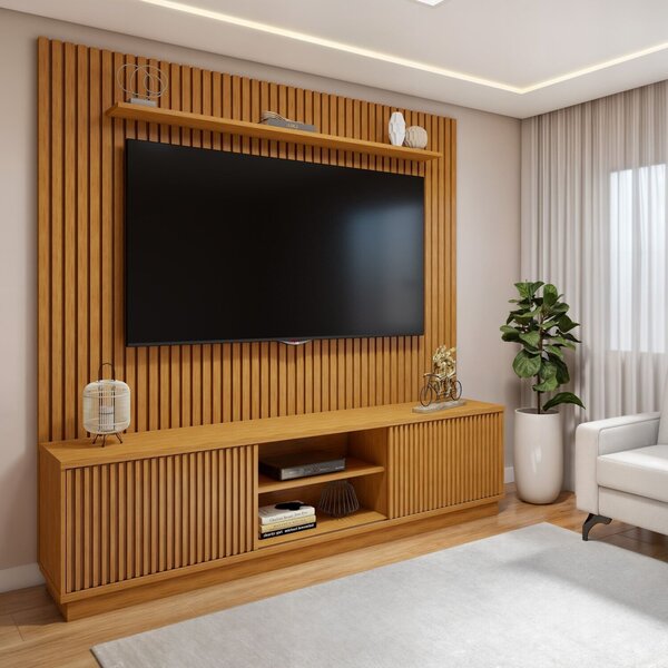Rack Com Painel Para Tv Até 75 Polegadas Ripado 100% Mdf Sem
