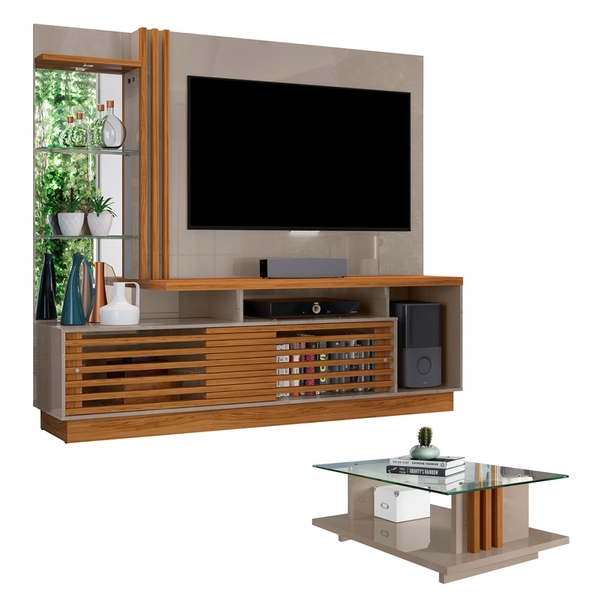 Rack Com Painel Para Tv Com Espelho E Mesa De Centro Aliphia