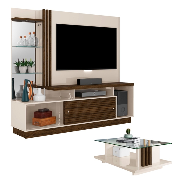 Rack Com Painel Para Tv Com Espelho E Mesa De Centro Aliphia