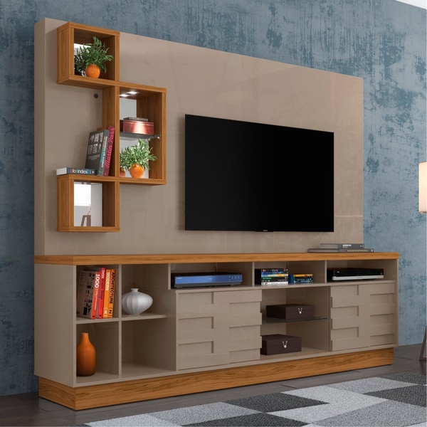 Rack Com Painel Para Tv E Espelhos Dickens Fendi Naturale