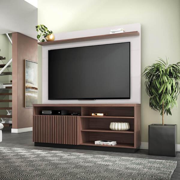 Rack Com Painel Pernambuco Para Tv De Até 65 - Nogueira/off W