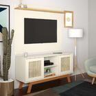 Rack Com Painel Rattan Portas De Correr Off White Ofertamo Mó