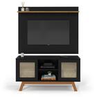 Rack Com Painel Rattan Portas De Correr Preto Ofertamo Móveis