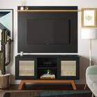 Rack Com Painel Rattan Portas De Correr Preto Ofertamo Móveis