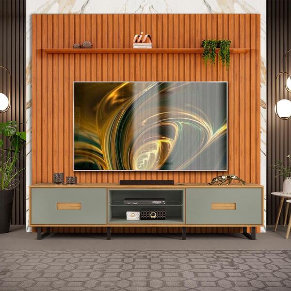 Rack Com Painel Ripado 75 Polegadas Alecrim Carvalho Natural