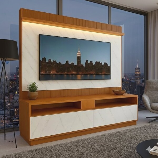 Rack Com Painel Ripado Liso Para Tv 70 Polegadas 172cmx182cm