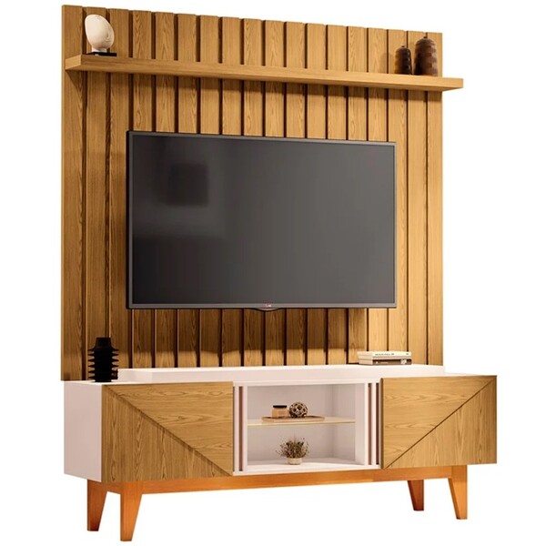 Rack Com Painel Ripado Para Sala Tv Até 60 Pol. 160cm Like H0