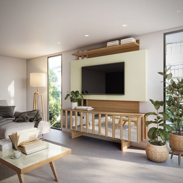 Rack Com Painel Ripado Para Tv Até 65 Polegadas Com 4 Portas