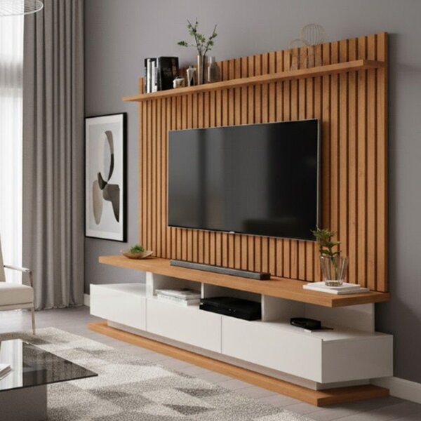 Rack Com Painel Ripado Para Tv Até 72 Polegadas 192cmx180cm 3