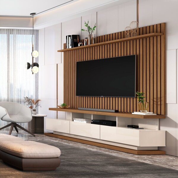 Rack Com Painel Ripado Para Tv Até 72 Polegadas 3 Gavetas E P