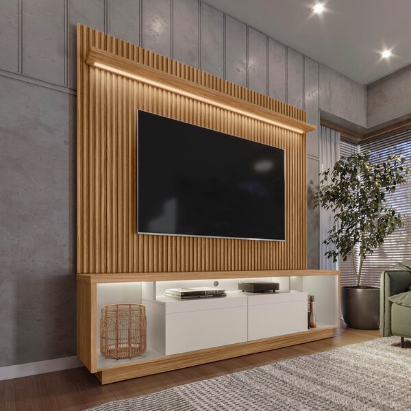 Rack Com Painel Ripado Para Tv Até 75 Polegadas 181cm Com Led