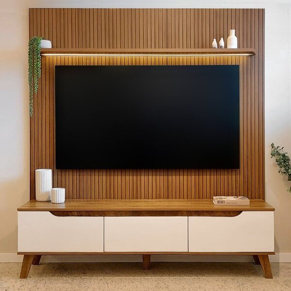 Rack Com Painel Ripado Para Tv Até 75 Polegadas 183cmx185,5cm