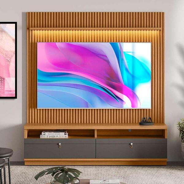 Rack Com Painel Ripado Para Tv Até 75 Polegadas Com Led Natur