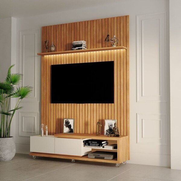 Rack Com Painel Ripado Para Tv Até 84 Polegadas Carvalho Oro/