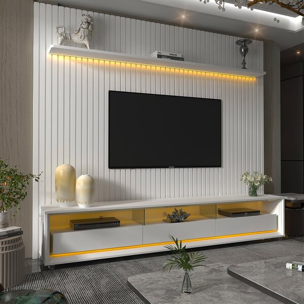 Rack Com Painel Ripado Para Tv Até 84 Polegadas Led 3 Gavetas