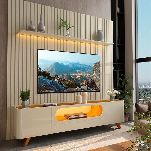 Rack Com Painel Ripado Para Tv Até 90 Polegadas 1 Gaveta 2 Po