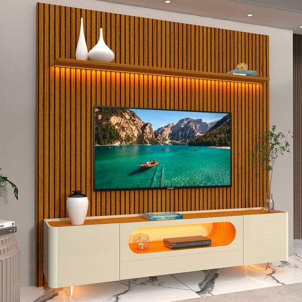 Rack Com Painel Ripado Para Tv Até 90 Polegadas 1 Gaveta 2 Po