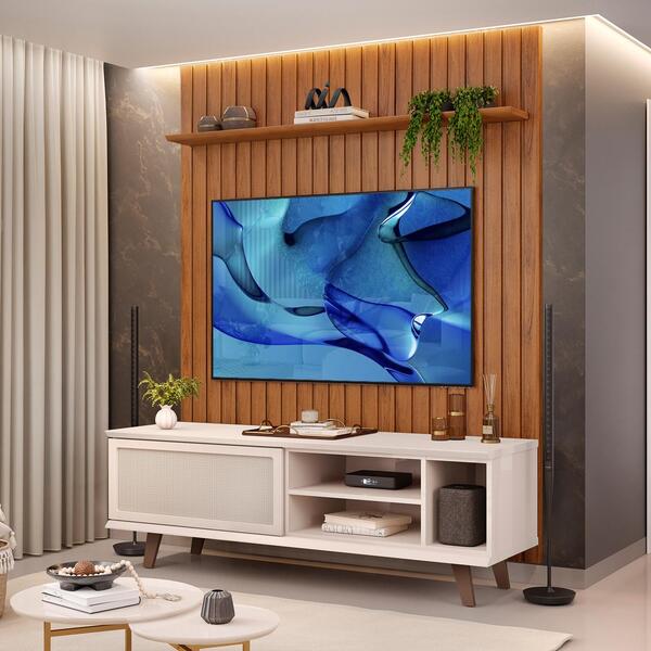 Rack Com Painel Ripado Tv Até 60 Polegadas Off White Freijó B