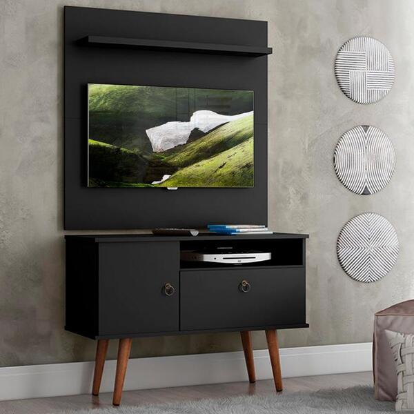 Rack Com Painel Suspenso Preto Acetinado Patrimar