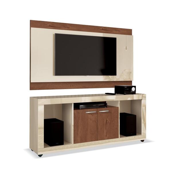 Rack Com Painel Triton Edn 2 Portas Off White Naturale Sala