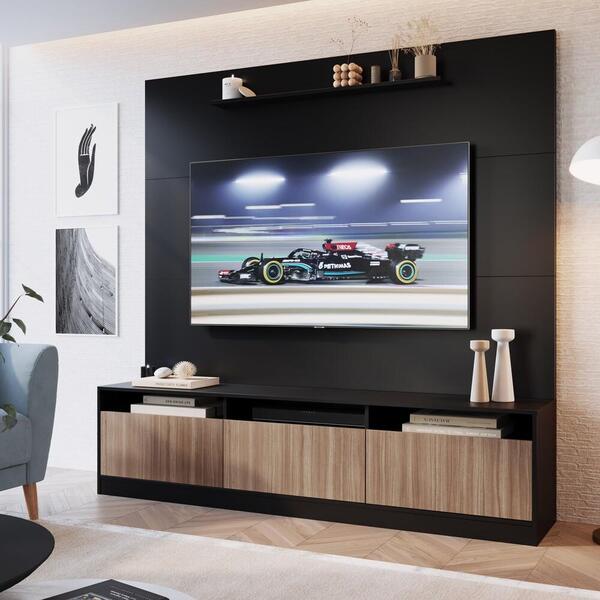 Rack Com Painel Tv 50" Com 3 Portas Multimóveis Cr45115 Preto