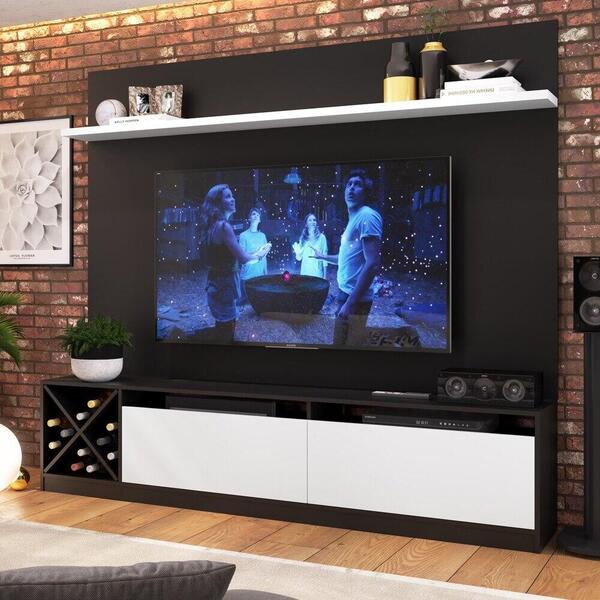 Rack Com Painel Tv 50" Multimóveis Cr25138 Preto/branco