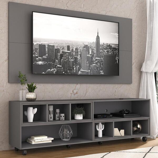 Rack Com Painel Tv 65" Com Nichos E Rodízios Jazz Multimóveis
