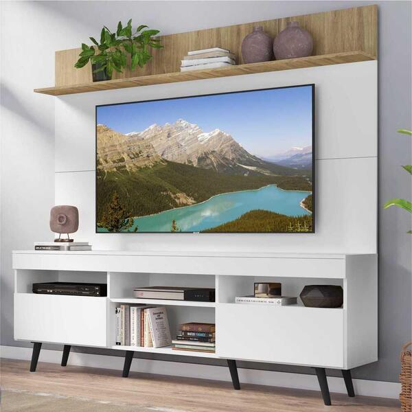 Rack Com Painel Tv 65" Madri Multimóveis Branco/rustic Com Pr