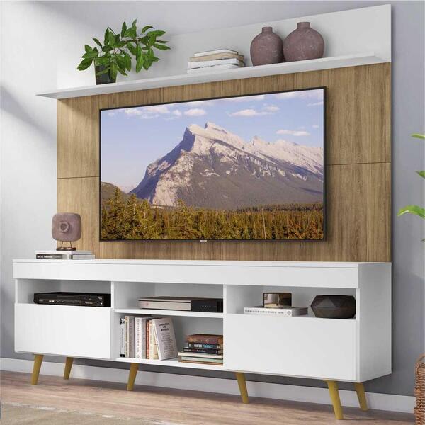 Rack Com Painel Tv 65" Madri Multimóveis Branco/rustic Com Pr