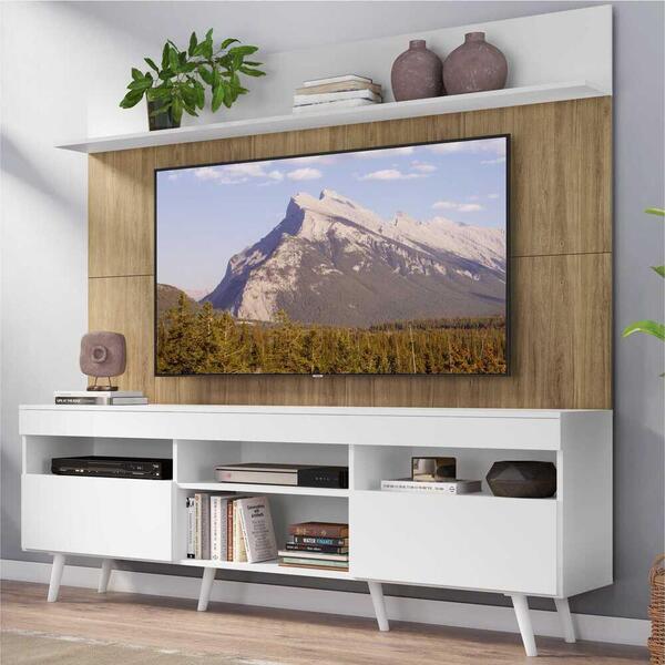 Rack Com Painel Tv 65" Madri Multimóveis Branco/rustic Com Pr