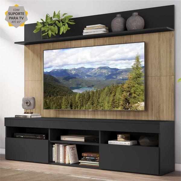 Rack Com Painel Tv 65" Madri Multimóveis Preto/rustic Com Sup